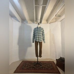 Small Lucky Brand Saturday Stretch Green Blue and White Flannel Shirt